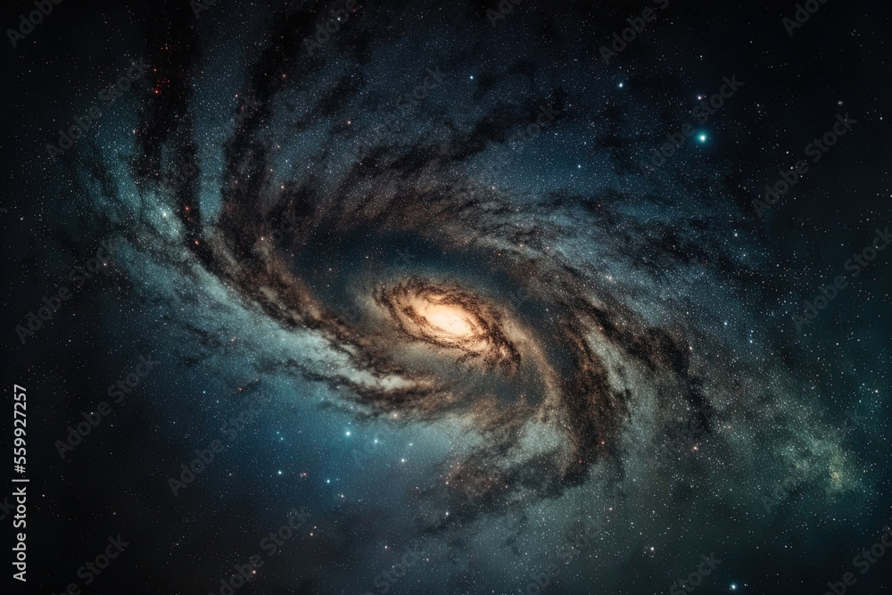 Fototapeta premium Long exposure shot of the Milky Way galaxy in the universe with stars and cosmic dust. Generative AI