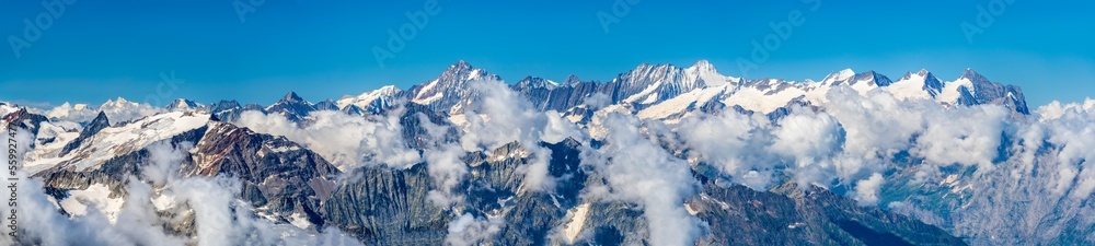 Switzerland 2022, Beautiful view of the Alps and Blue Sky around Titlis mountain.
