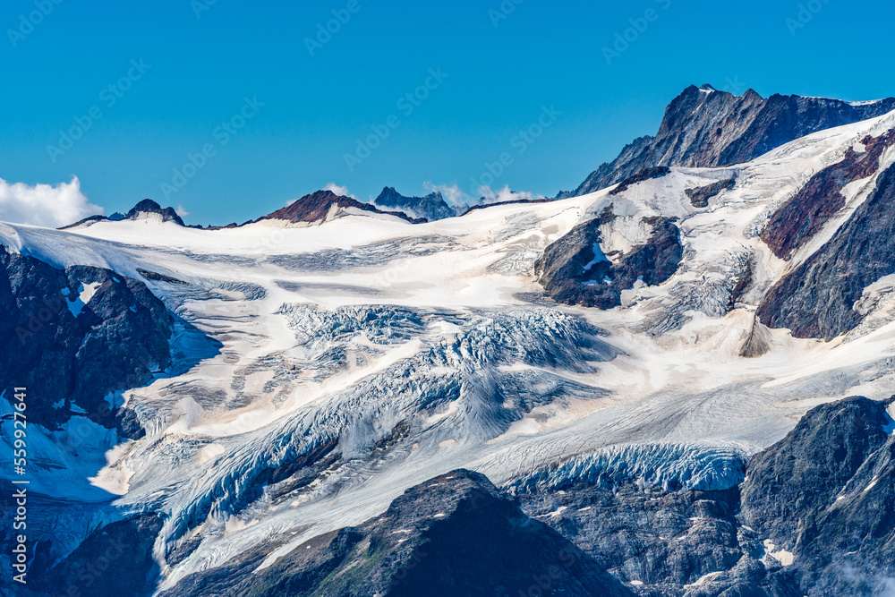 Switzerland 2022, Beautiful view of the Alps and Blue Sky around Titlis mountain.