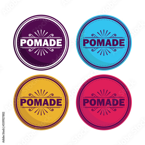 set of labels pomade hairstyle brand logo label  vintage retro