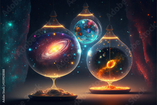Illuminated Glass Lanterns with Outer Space, Galaxies, Stars, Planets, Solar System Generative AI