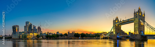 Tower Bridge panorama at sunrise in London