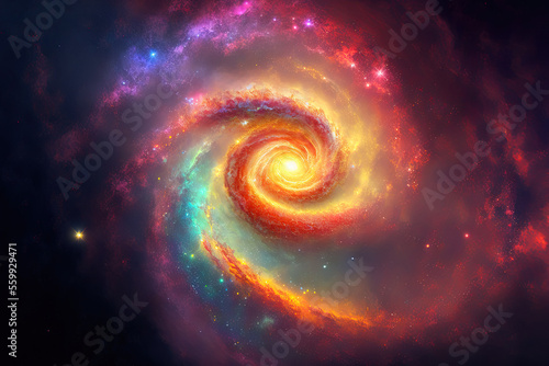 dazzling digital art of a bright galaxy in brilliant color. Generative AI