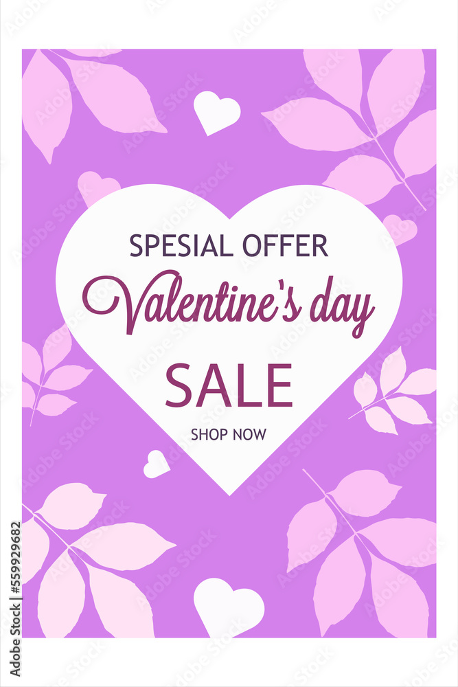 Valentine's Day, February 14th. Vector illustration of love, discount. Promotion and shopping template for love and valentines day concept. Drawing for a postcard.