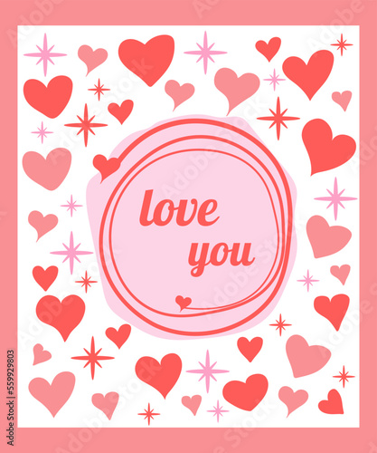 Valentine's Day, February 14th. Vector illustration of love, heart, valentine. I love you. Drawings for postcards, congratulations and posters.