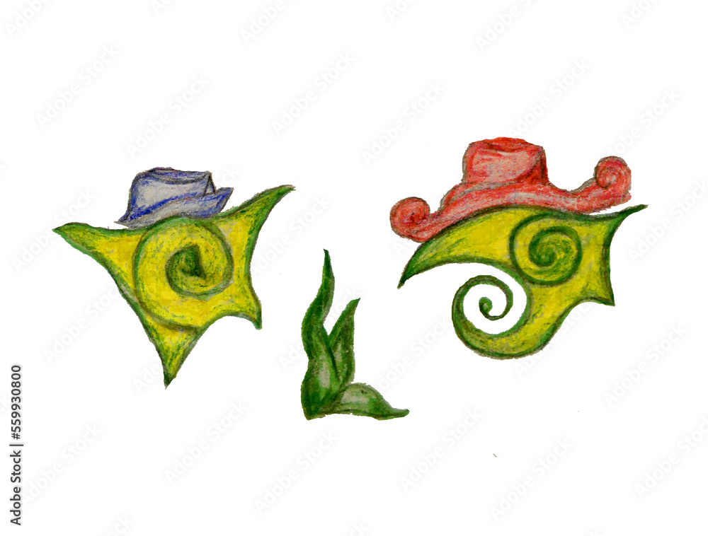 Obraz premium fashionable seaweed inhabitants and algaes on the set
