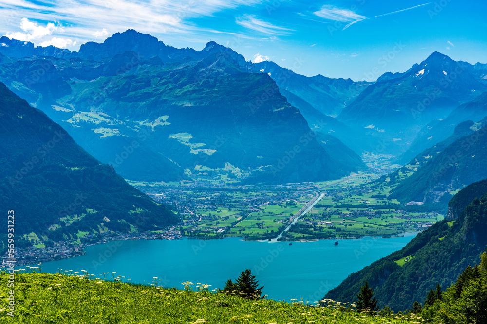 Switzerland 2022, Beautiful view of the Alps from Niederbauen. Altdorf.
