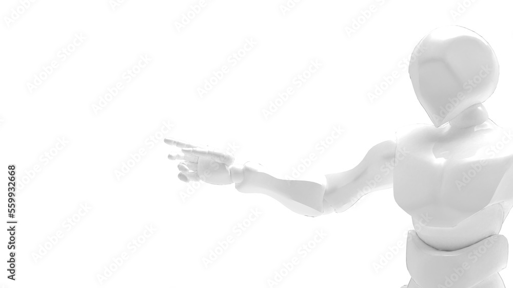 Detailed appearance of the white AI robot under white background. Concept 3D CG of automatic operation, optimization and block chain. PNG file format.