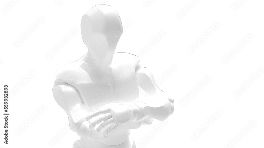 Detailed appearance of the white AI robot under white background. Concept 3D CG of automatic operation, optimization and block chain. PNG file format.