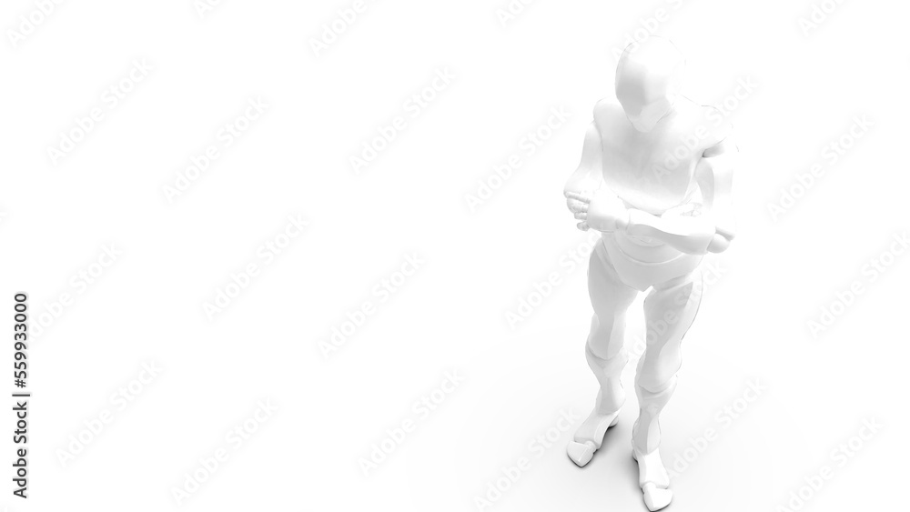 Detailed appearance of the white AI robot under white background. Concept 3D CG of automatic operation, optimization and block chain. PNG file format. Detailed appearance of the white AI robot under white background. Concept 3D CG of automatic operation, optimization and block chain. PNG file format.