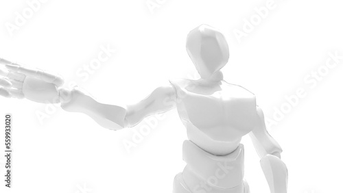 Detailed appearance of the white AI robot under white background. Concept 3D CG of automatic operation  optimization and block chain. PNG file format.