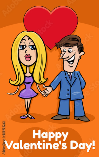 valentine card with funny cartoon couple in love
