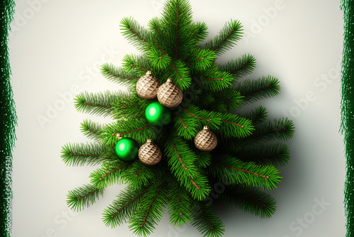Branched Christmas tree with ornaments. Generative AI