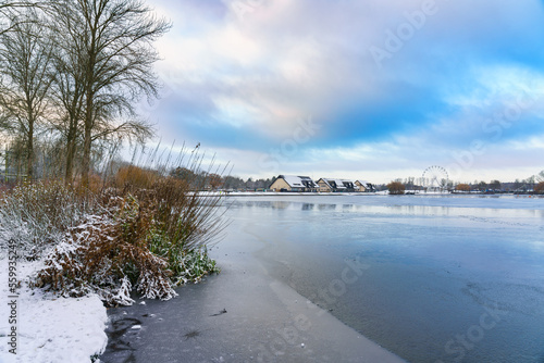 Willen Lake at winter in Milton Keynes. England