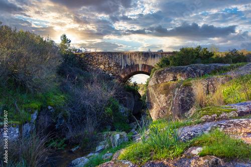 Old romanic bricks bridge in the countryside of Ribatejo - Chamusca - Portugal