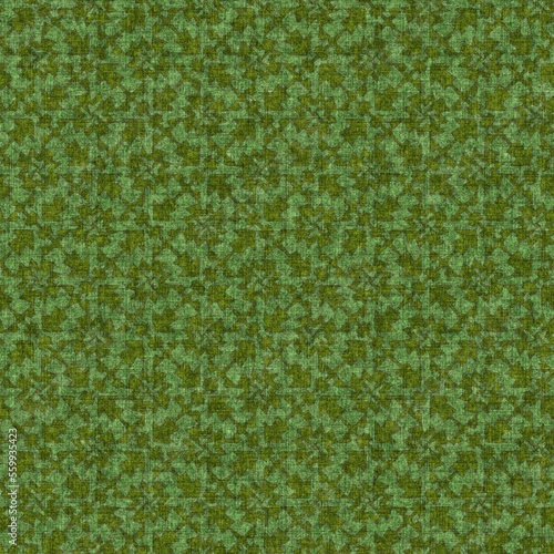 Green retro 1960s linen seamless pattern. Forest style vintage for decorative backdrop. Mid century moss old-fashioned geometric design. 