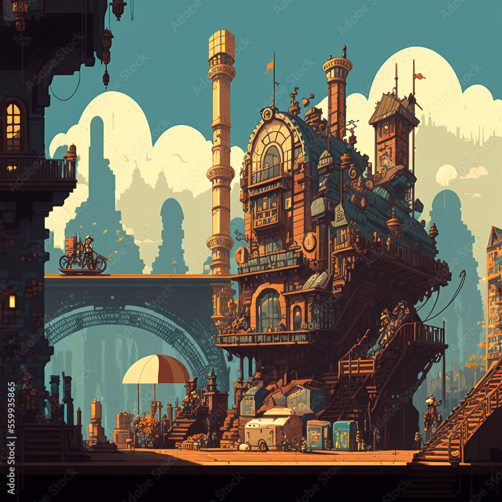 Steampunk Pixel Art Workshop with Clockwork Observatory. [Sci-Fi ...