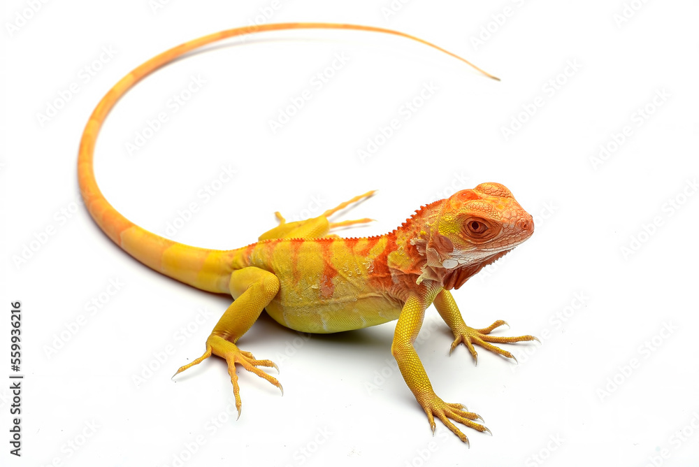 Fototapeta premium Yellow albino iguana on white background