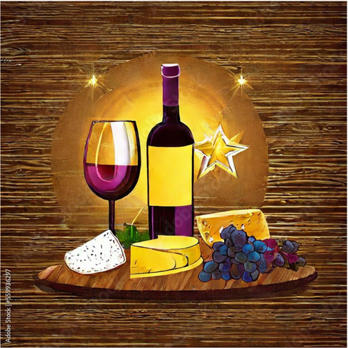 Käseplatte mit Wein und Weintrauben