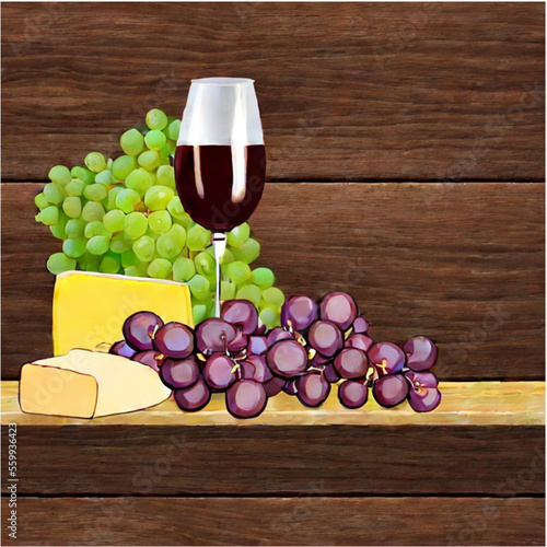 Käseplatte mit Wein und Weintrauben