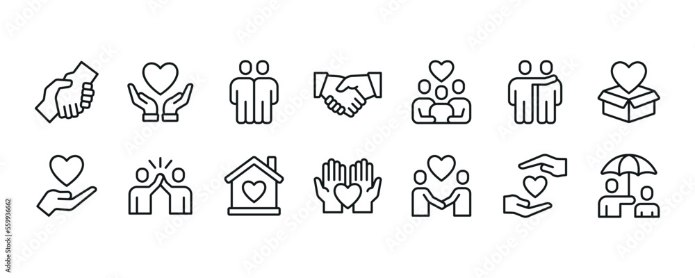 Care and support icon set. Vector graphic illustration. - obrazy, fototapety, plakaty 