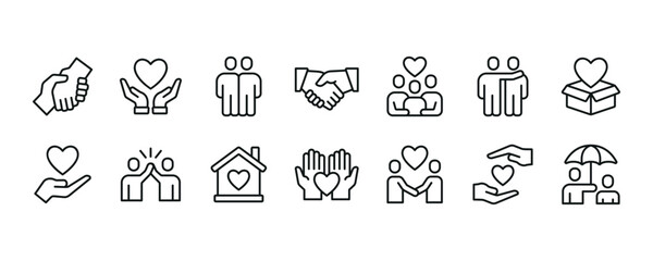 Care and support icon set. Vector graphic illustration.