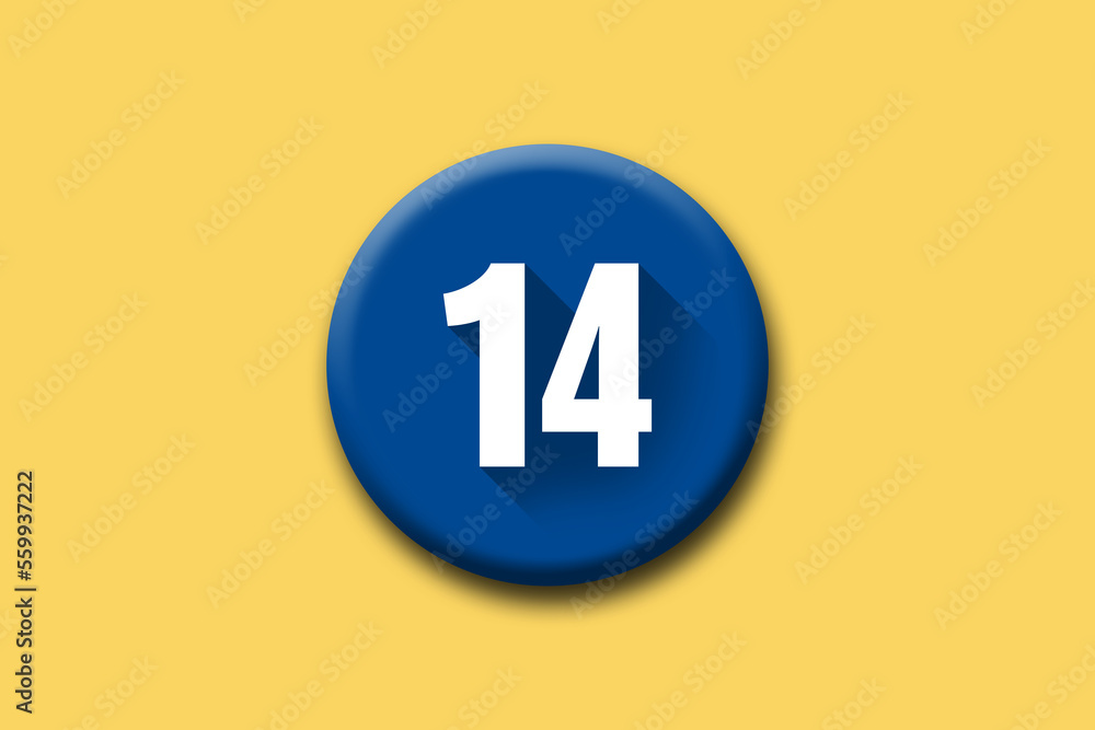 14 - fourteen - number on blue button and yellow background
