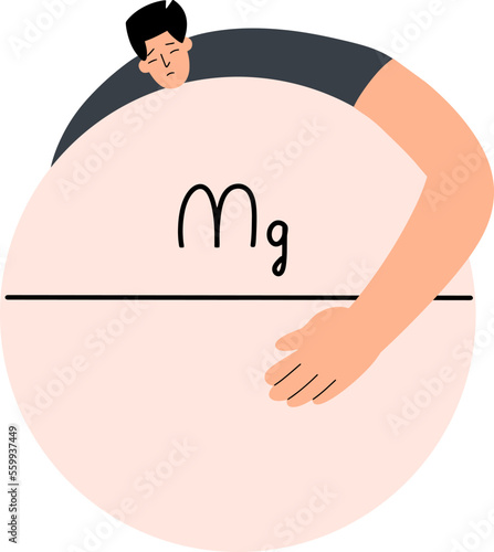 The concept of magnesium deficiency in the body of a young man. Vector illustration in flat style