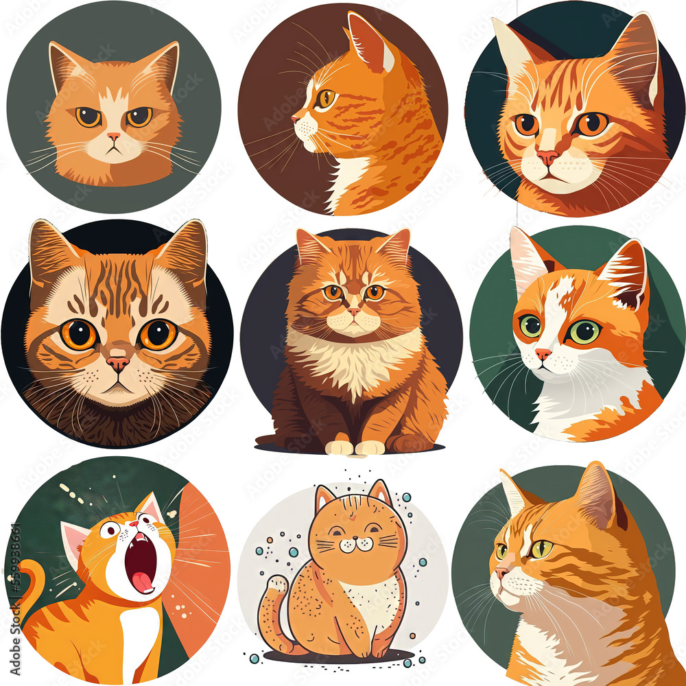Set of icons with cats. Flat design.. For veterinary clinic, pet shop advertising. Collection of kittens Set of icons with cats. Flat design.. For veterinary clinic, pet shop advertising. Collection of kittens