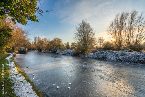 Grand union canal at winter season in Milton Keynes. England