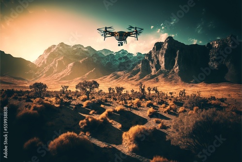 A drone flying over landscape  created with Generative AI technology