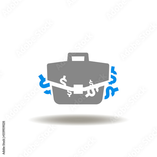 Vector illustration of briefcase with money cash. Icon of corruption. Symbol of bribery. Sign of AML.