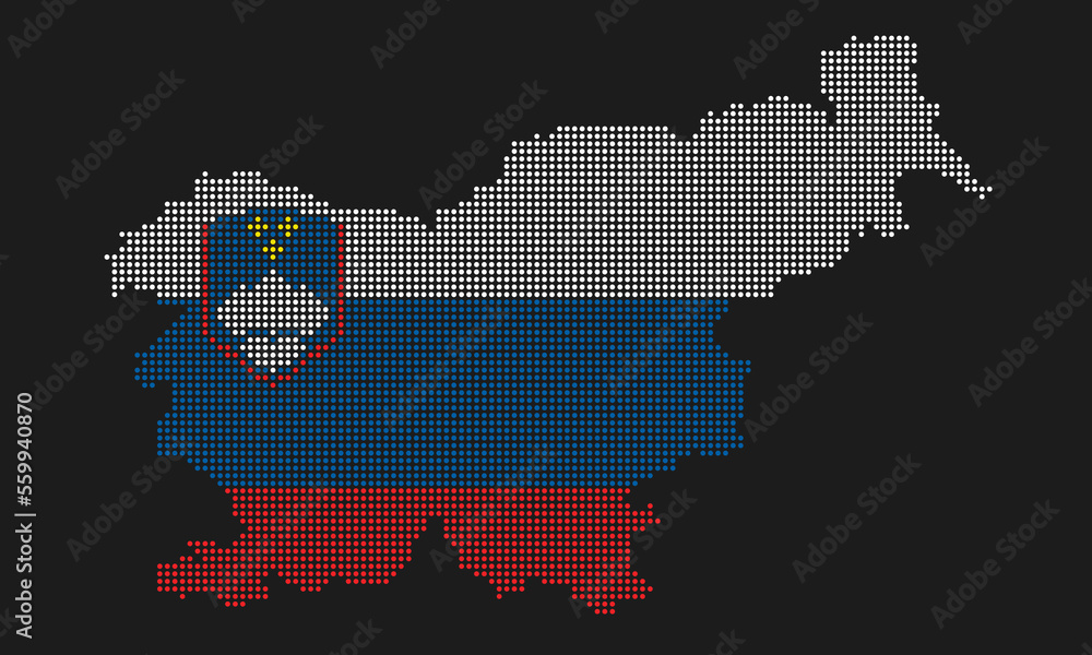 Slovenia map flag with grunge texture in mosaic dot style. Abstract pixel vector illustration of a country map with halftone effect for infographic. 
