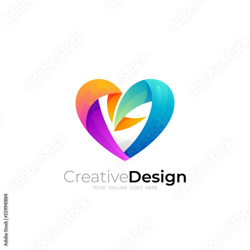 Heart care logo and colorful design template, community