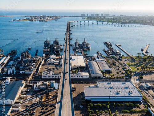 San Diego Coronado Bridge Navy Shipyard Aerial Photography
