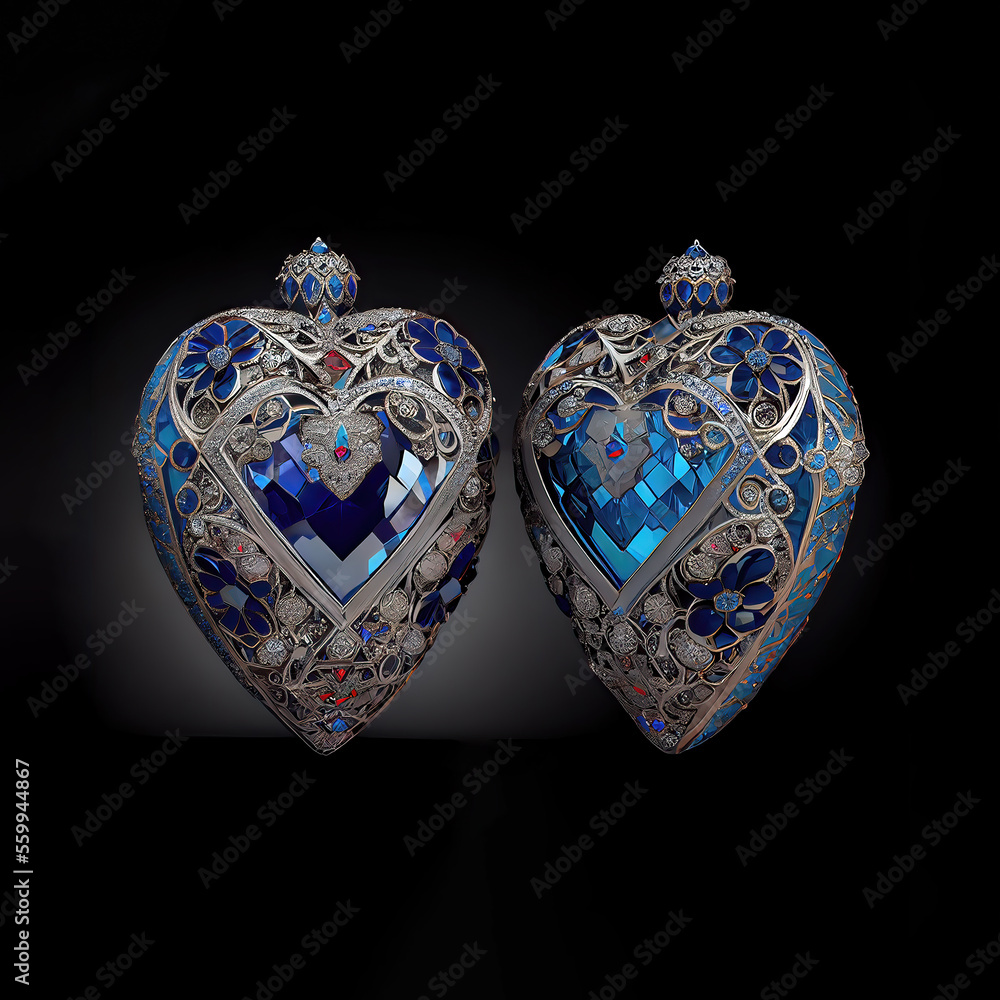 jewelry 3D hearts with beautiful gemstone diamonds, ruby, emeralds, on valentine's day. Card, banner. With isolated background. copy space. Generative AI jewelry 3D hearts with beautiful gemstone diamonds, ruby, emeralds, on valentine's day. Card, banner. With isolated background. copy space. Generative AI