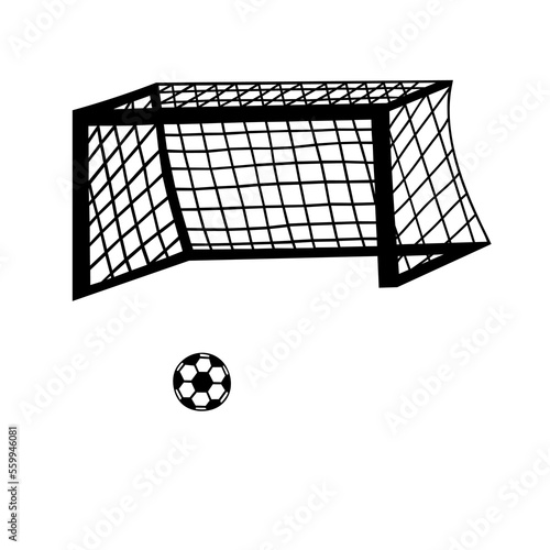 Vector illustration of soccer goal and ball isolated on white background.