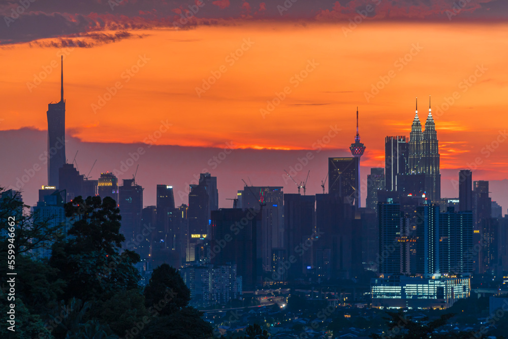 Kuala Lumpur city view from during sunset overlooking the KL city skyline