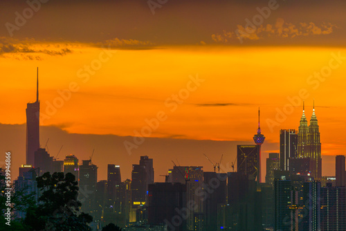 Kuala Lumpur city view from during sunset overlooking the KL city skyline