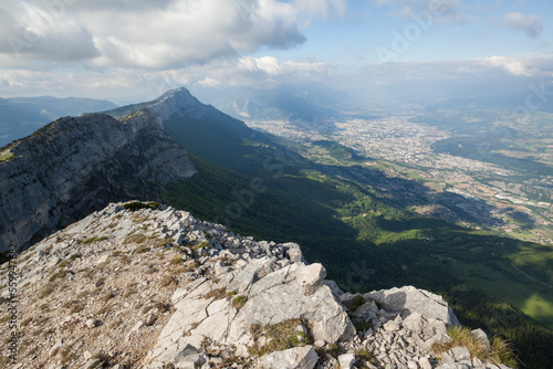 View of Grenoble from Pic Saint Michel, Parc Naturel RÃ©gional du Vercors, France. photo