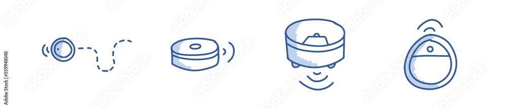 Robot vacuum cleaner modern doodle icon set, floor cleaning device ...