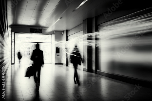 business man hurry to work with motion blur design, AI generate © Piyapa