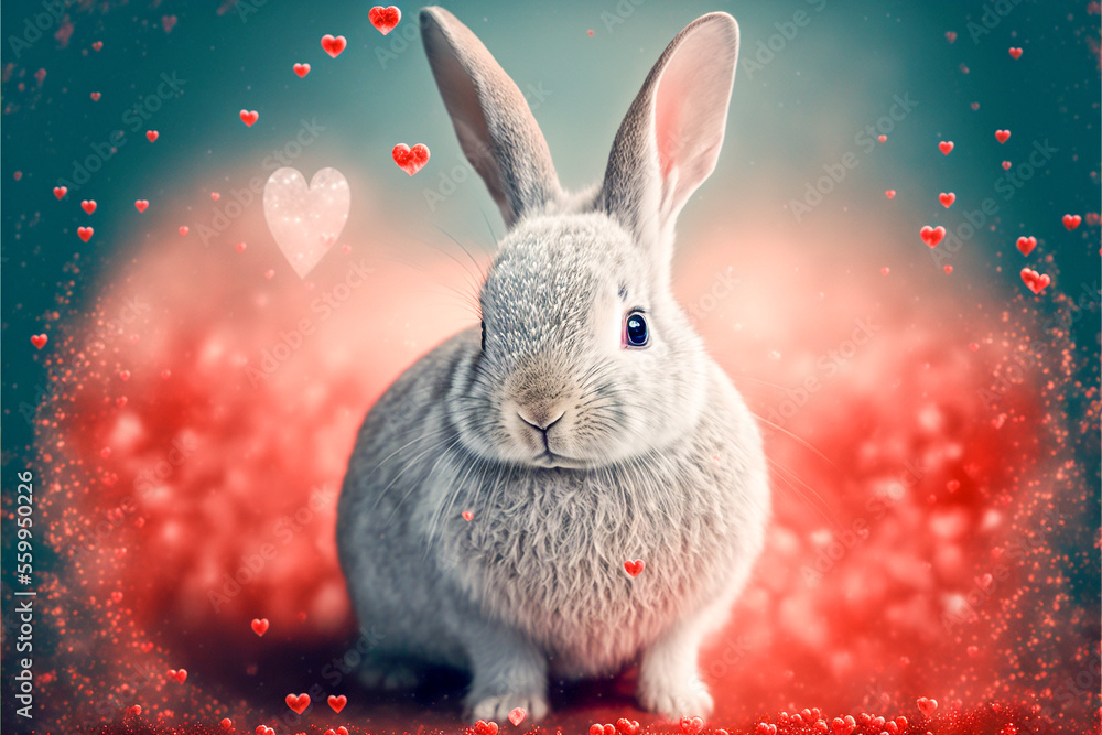 cute rabbit of 2023 valentine day, AI generate cute rabbit of 2023 valentine day, AI generate