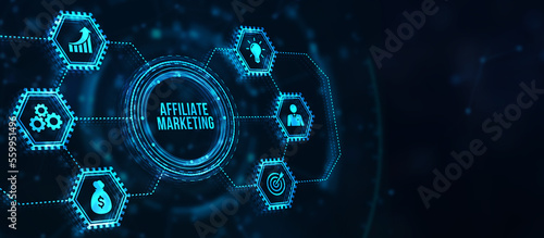 Internet, business, Technology and network concept. AFFILIATE MARKETING. 3d illustration.