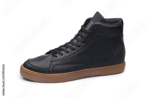 Black synthetic leather hiking boots