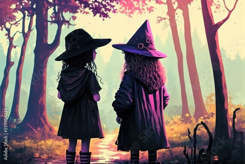 Witch girls in the forest