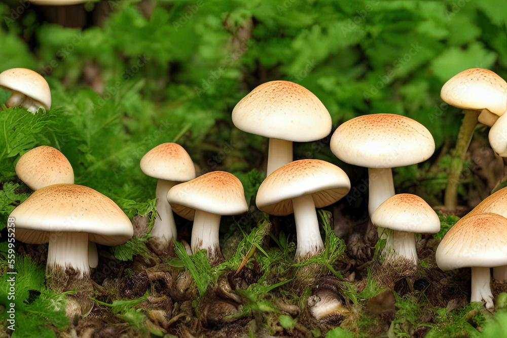 Beautiful closeup of forest mushrooms. IA Tehnology Beautiful closeup of forest mushrooms. IA Tehnology