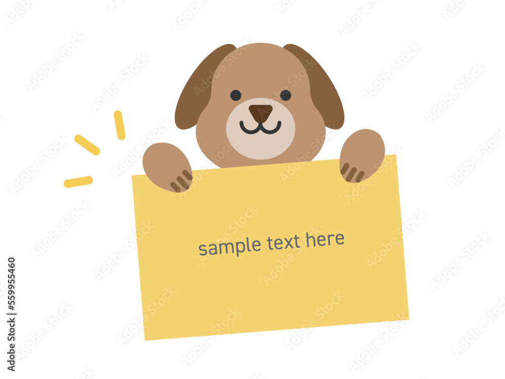 Fototapeta premium メッセージカードを持った犬のイラスト