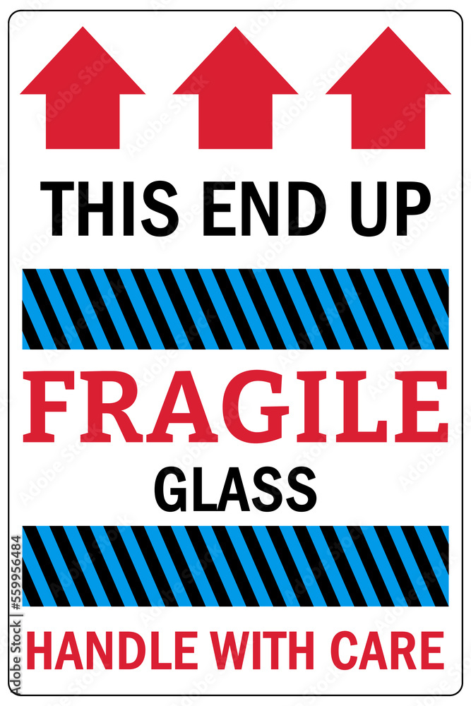 Shipping and storage labels this end up fragile handle with care glass
