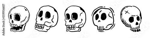 Skull line art design vector bundle collection. Hand drawn character symbol. 